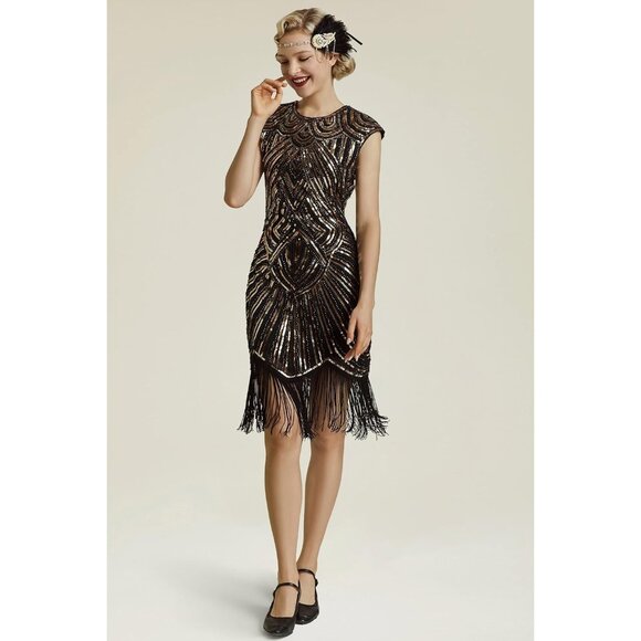 Women's Beaded Fringed Flapper Dress 1920s Gatsby Party Cocktail Evening - Picture 5 of 7